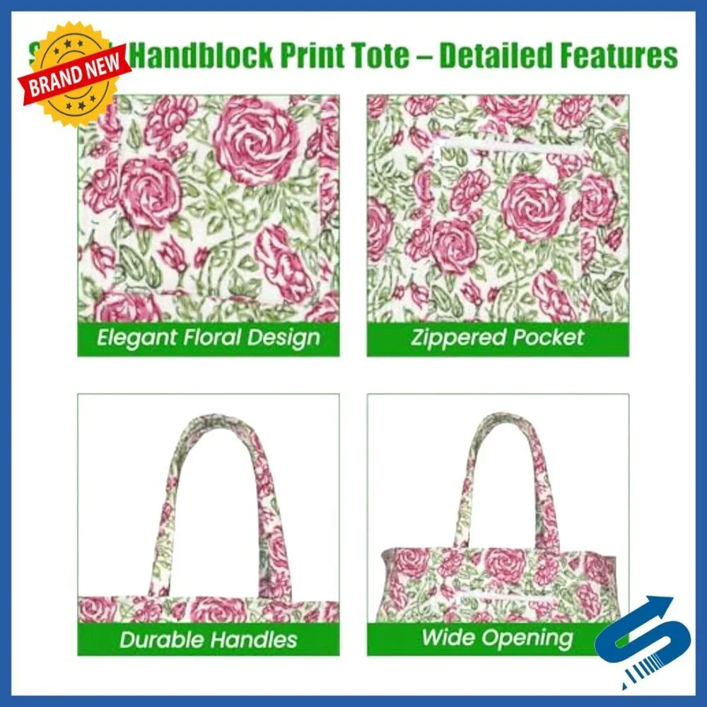 Quilted Cotton Tote Bag Lightweight Floral Shoulder Handbag